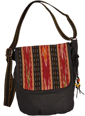 Indian Rain Abby Black Canvas Medium Sling Bag - Black