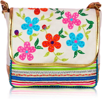 27% OFF on Shaun Design Women, Girls White Canvas Sling Bag 27% OFF on Shaun Design Women, Girls White Canvas Sling Bag