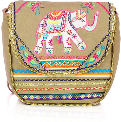 20% OFF on Shaun Design Women, Girls Beige Canvas Sling Bag