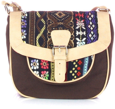 10% OFF on Shaun Design Women, Girls Brown Canvas Sling Bag