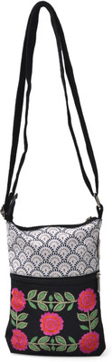 Pick Pocket White Emb Small Medium Sling Bag - Black