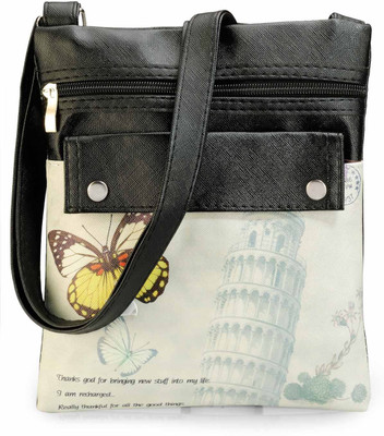 16% OFF on Dernier Cri Women Casual Black, White PU Sling Bag