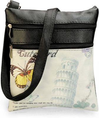 25% OFF on Dernier Cri Women Casual Black, White PU Sling Bag