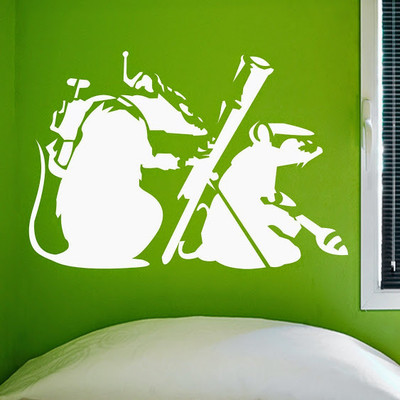 50% OFF on DeStudio Banksy Exterminate Rat Graffiti Wallart Home Color White Size 135 X 60 Cms Wall Sticker