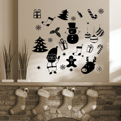 Decor Kafe Santa's Christmas Gifts Self Adhesive Wall Decal Large Size-22*22 Inch Color - Black Wall Sticker Sticker (Pack Of 1)