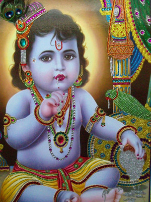 Radhika Arts Krishna With Matki'S Painting Frames 16X 20 Inches Paper Sticker