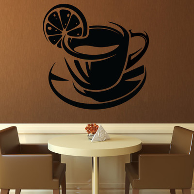Decor Kafe Decal Style Lemon Coffe Wall Art Small Size- 14 *13 Inch Color - Black Wall Sticker (Pack Of 1)