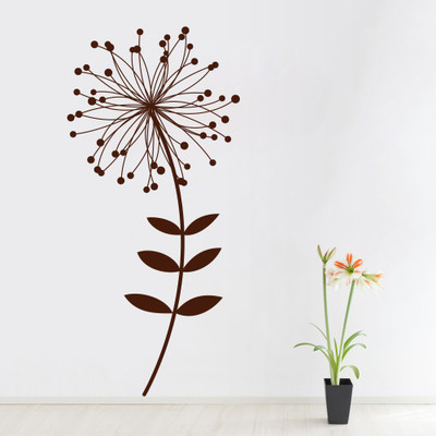 82% OFF on D��cor Kafe Decal Style SunFlower with Dot Leaves Wall Art Small Size-16*34 Inch Wall Sticker Sticker Pack of 1