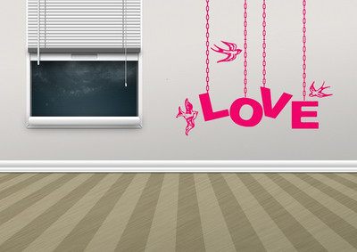 50% OFF on DeStudio Hanging Love Valentine Decal Color Pink Size 150cms X 60 Cms Wall Sticker Sticker