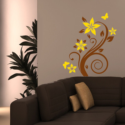 24% OFF on Chipakk Flowering Branch 4- Yellow Wall Decal Medium Pigmented Polyvinyl Films Imported Sticker