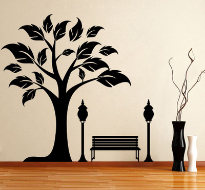 Décor Kafe Decal Style Tree Side Wall Large Size-38*37 Inch Color - Black Vinyl Film Sticker (Pack Of 1)