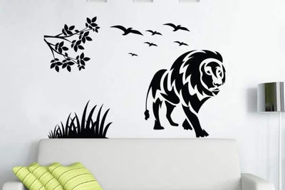 40% OFF on Hoopoe Decor Lion with birds in a jungle Wall Sticker Pack of 1