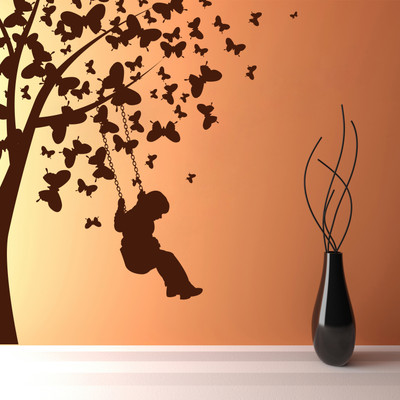 86% OFF on D��cor Kafe Decal Style Boy Under Tree Wall Art Medium Size-27*31 Inch Wall Sticker Sticker Pack of 1