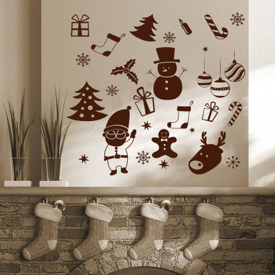 66% OFF on D��cor Kafe Decal Style Santa's Christmas Gifts Wall Art Small Size-15*15 Inch Color - Brown Wall Sticker Sticker Pack of 1