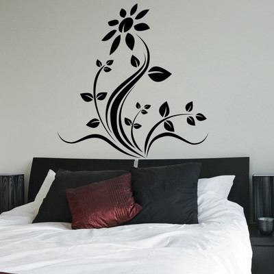 Decor Kafe Decal Style Floral Wall Small Size-21*21 Inch Color - Black Vinyl Film Sticker (Pack Of 1)