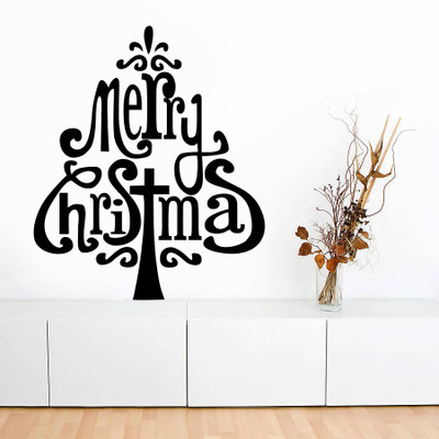 65% OFF on Decor Kafe Decal Style Merry Christmas Tree Small Size-13*14 Inch Vinyl Film Sticker Pack of 1