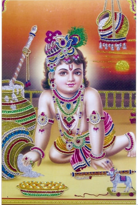 Radhika Arts Krishna With LadoosS Painting Frmes 16X20 Inches Paper Sticker