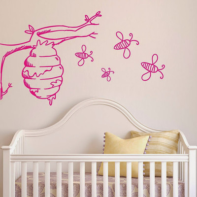 50% OFF on DeStudio Bees Hanimaly Tree Cute Color Pink Size 135 X 60 Cms Wall Sticker