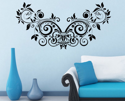 Decor Kafe Floral Creative Design Self Adhesive Wall Decal Small Size-28*14 Inch Color - Black Wall Sticker Sticker (Pack Of 1)