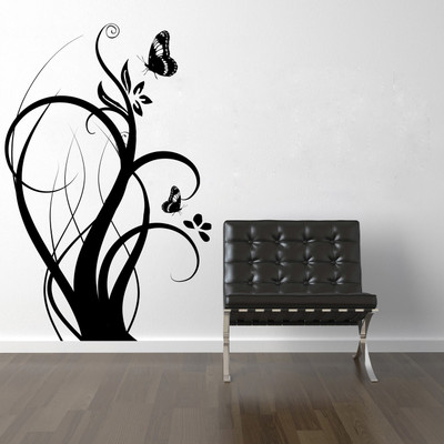 79% OFF on Decor Kafe Decal Style Floral Branch with Butterflies Small Size-18*27 Inch Vinyl Film Sticker Pack of 1
