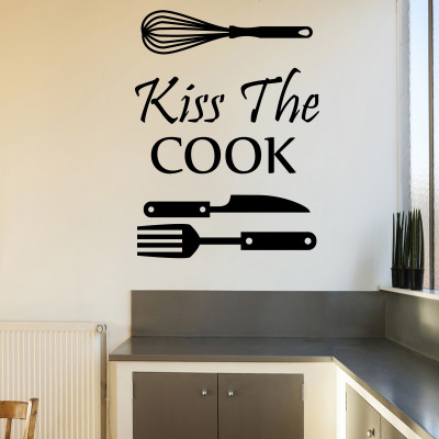 63% OFF on D��cor Kafe Decal Style Kiss the Cook Wall Art Small Size12*16 Inch Color - Black Wall Sticker Sticker Pack of 1
