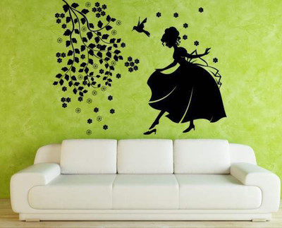 51% OFF on Hoopoe Decor Girl with Bird and Flower Wall Sticker Pack of 1