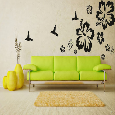 62% OFF on DeStudio Hibiscus Flowers Color Black Size 75cms X 60 Cms Wall Sticker
