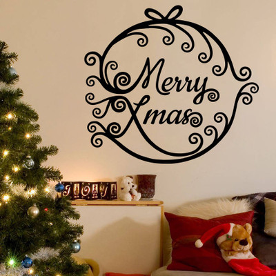 Decor Kafe Decal Style Merry Xmas Wall Decal Small Size-17*15 Inch Color - Black Vinyl Film Sticker (Pack Of 1)