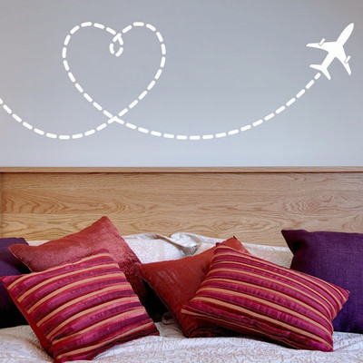 50% OFF on DeStudio Love Heart Fly Away Plane Bed Couple Decal Wall Sticker Sticker
