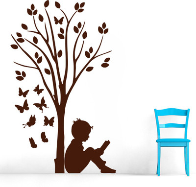 67% OFF on D��cor Kafe Decal Style Boy Reading under Tree & ButterFlies Wall Art Medium Size-15*25 Inch Wall Sticker Sticker Pack of 1