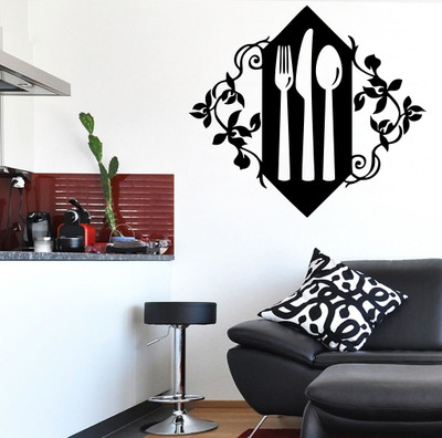 73% OFF on D��cor Kafe Decal Style Kitchen Cutlery Wall Art Medium Size- 20*18 Inch Color - Black Wall Sticker Sticker Pack of 1
