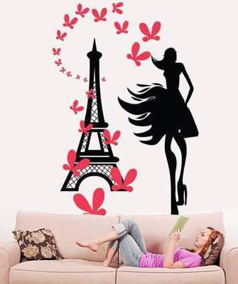 46% OFF on Hoopoe Decor Fashion girl with eiffel tower Wall Sticker Pack of 1