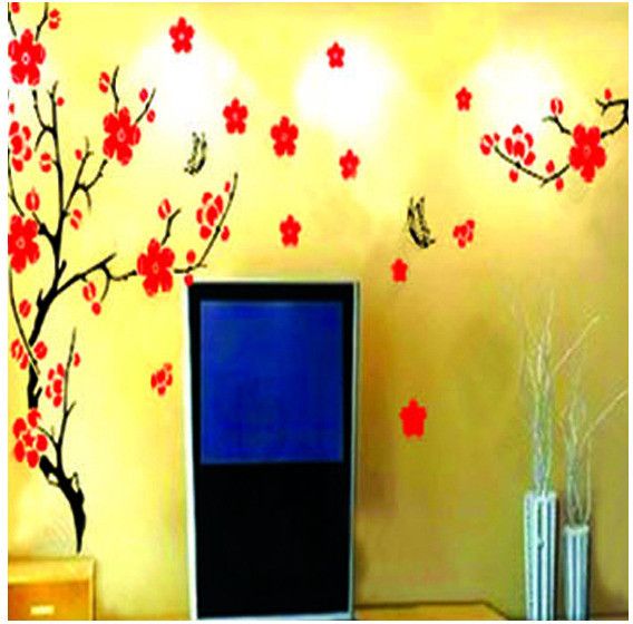 33% OFF on Pindia Red Flower Black Branch Tree Wall Sticker