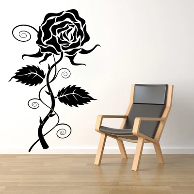 Décor Kafe Decal Style Rose Wall Medium Size-25*38 Inch Color - Black Vinyl Film Sticker (Pack Of 1)