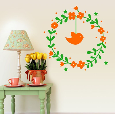 Chipakk Christmas Wreath & Bird Decal - Orange & Light Green Pigmented Polyvinyl Sticker