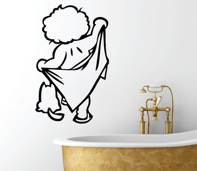 Decor Kafe Decal Style Boy With Towel Bath Small Size-13 X 21 Inch Black Vinyl Film Sticker (Pack Of 1)