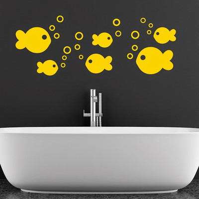 50% OFF on DeStudio Fish Bubbles Sea Bathroom Color Yellow Size 150 X 60 Cms Wall Sticker