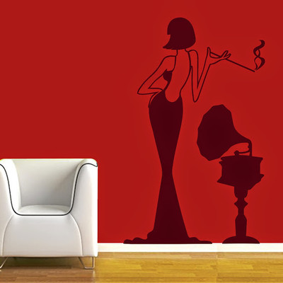 87% OFF on DeStudio Lady With Gramophone Two Size Tiny Wall Sticker