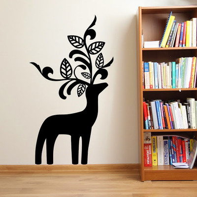 50% OFF on DeStudio Deer Floral Tree Color Black Size 150 X 60 Cms Wall Sticker