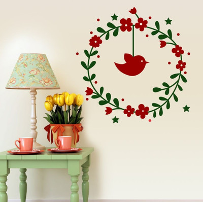 20% OFF on Chipakk Christmas Wreath & Bird Decal - Red & Dark Green Pigmented Polyvinyl Sticker