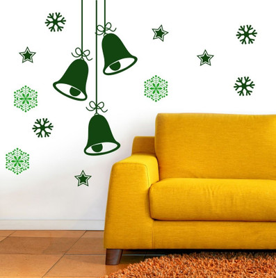 Chipakk Christmas Hanging Bells & Snowflakes Decal - Green & Dark Green Pigmented Polyvinyl Sticker