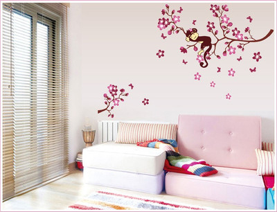 Oren Empower Happy Monkey Playing On The Tree Removable Wall Decoration Sticker (85 Cm X Cm 120, Multicolor)