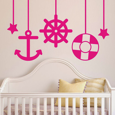 50% OFF on DeStudio Nursery Baby Sea Ships Anchor Home Color Pink Size 135 X 60 Cms Wall Sticker