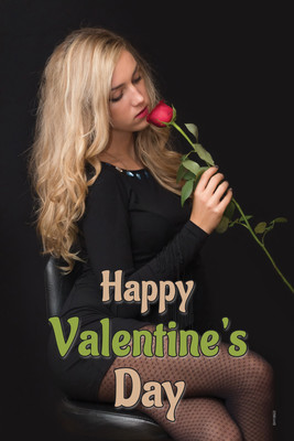 16% OFF on Poster - Lady in Black with Red Rose Paper Print