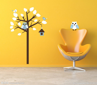 76% OFF on Uberlyfe Leafy Tree With Blue And White Owls, Birds And Bird House Pigmented Polyvinyl Films Imported Sticker Pack of 1