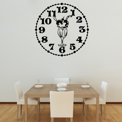 Decor Kafe Decal Style Knicker Bocker Glory Clock Wall Art Small Size-13* 13 Inch Color - Black Wall Sticker (Pack Of 1)