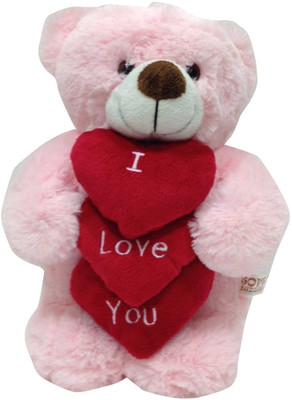 Soft Buddies Bear With 3 Hearts-Pink - 12 inch Soft Buddies Bear With 3 Hearts-Pink - 12 inch