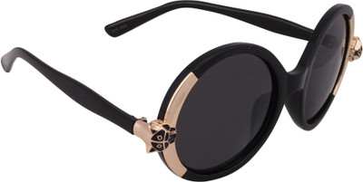 Qwerty Black And Golden Lion For Women Round Sunglasses For Girls