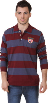 American Crew Full Sleeves Polo Striped Men's Polo Neck T-Shirt