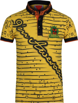 Jazzup Printed Boy's Mandarin Collar Yellow T-Shirt